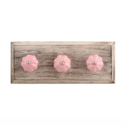 Indianshelf Pink & Beige Wooden Wall 3 Hooks Key Holder-image-97