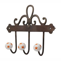 Indianshelf Brown & Orange Star Print Ceramic Wall Hooks Key Holder-38