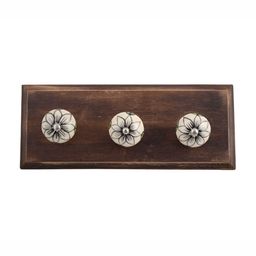 Indianshelf Brown & Black Floral Printed Wooden Wall Hook Key Holder-image-46