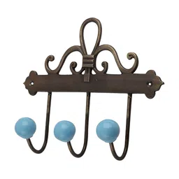 Indianshelf Turquoise Blue & Brown Ceramic Wall 3 Hooks Key Holder-image-51