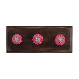 Indianshelf Brown & Pink Floral Wire Melon Rectangle Shape Wooden Wall Hook-image-90