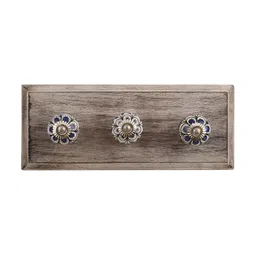 Indianshelf Black & Blue Floral Printed Melon Rectangle Shape Wooden Wall Hook-image-28