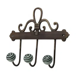 Indianshelf Brown & Green Striped Ceramic 3-Hooks Wall Key Holder-image-31