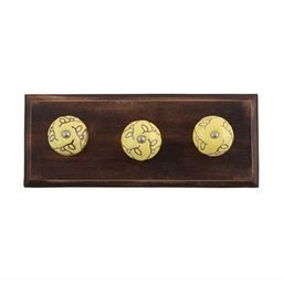 Indianshelf Brown & Yellow Wooden Floral Wall Hooks Holder-picture-20