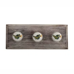 Indianshelf Green & White Wooden Wall 3 Hooks Key Holder-52