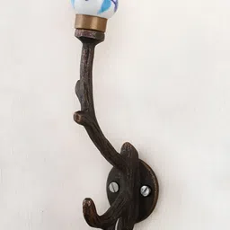 Indianshelf Turquoise Blue & Brown Leaf Printed Wall Key Holder-image-85
