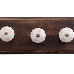 Indianshelf White & Pink Dot Design Wooden Wall Hook-12