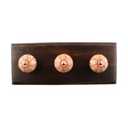 Indianshelf Brown & Orange-Coloured Floral Printed Melon Rectangle Shape Wooden Key Holder-image-57