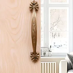 Two Moustaches Brown Leaf Carved Design Brass Door Handle-45