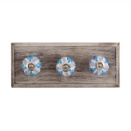 Indianshelf Blue & White Floral Printed Melon Rectangle Shape Wooden Wall Hook-image-55