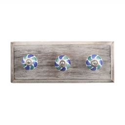 Indianshelf Blue & Brown Wooden Flower Wall Key Holder-image-93