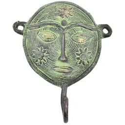 Indianshelf Green & Beige Tribal Woman Shape Antique Brass Wall Hooks Key Holder-image-97