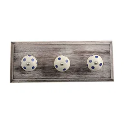 Indianshelf Brown & Cream-Colored Dotted Printed Wooden Wall Hook Key Holder-15