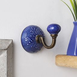 MIAH Decor Blue Handmade Ceramic Embossed Utility Wall Hook-image-79