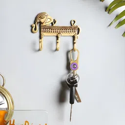 Two Moustaches Gold-Toned Brass Ethnic Elephant Design Key Holder-image-93
