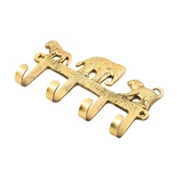 Indianshelf Gold Toned Lion Elephant Shape Brass Wall Hook-24