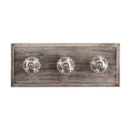 Indianshelf Brown & Peach Floral Print Wooden Wall Hooks Key Holder-image-87