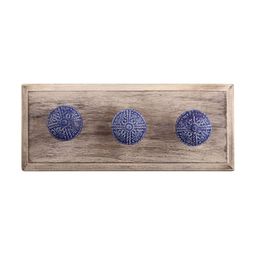 Indianshelf Beige & Blue Floral Printed Melon Rectangle Shape Wooden Wall Hook-image-81