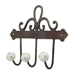 Indianshelf Green & White Star Print Ceramic Wall Hooks Key Holder-49