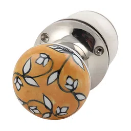 Indianshelf Mustard Yellow & White Leaf Printed Door Handle-image-25