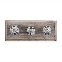 Indianshelf White & Blue Floral Melon Design Wooden Wall Hook-image-64