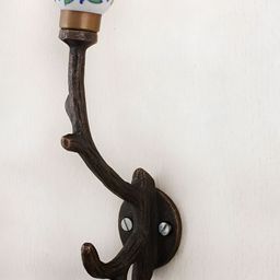 Indianshelf Green Printed Ceramic Leaf Tree Wall Hooks Key Holder-17