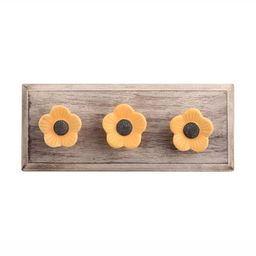 Indianshelf Mustard & Beige Floral Daffodils Rectangle Shape Wooden Wall Hook-53