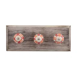 Indianshelf Orange & White Floral Printed Wooden Wall 3 Hooks Key Holder-image-68