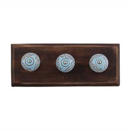Indianshelf Brown & Turquoise Blue Wooden Leaf Flower Wall Hooks Holder-21