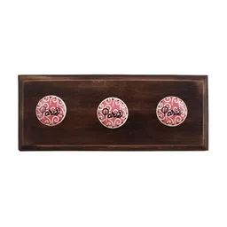 Indianshelf Brown & Pink Floral Printed Melon Rectangle Shape Wooden Wall Hook-image-50