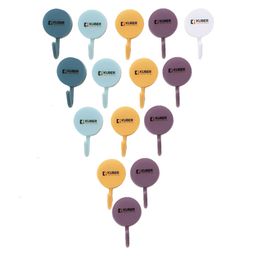 Kuber Industries White & Blue 15 Pieces Printed Self Adhesive Wall Hooks & Holders-19