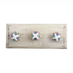 Indianshelf Green & White Floral Printed Melon Rectangle Shape Wooden Wall Hook-image-76
