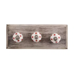Indianshelf Red, White & Brown Printed Wood 3-Hooks Wall Key Holder-20