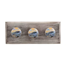 Indianshelf Blue & Yellow Starry Night Printed Melon Rectangle Shape Wooden Wall Hook-image-29