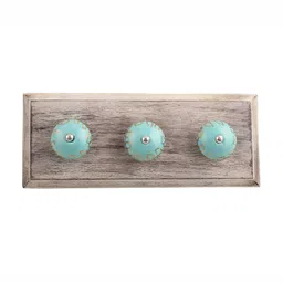 Indianshelf Beige & Green Floral Printed Melon Rectangle Shape Wooden Wall Hook-image-85