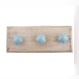 Indianshelf Beige & Turquoise Blue Floral Rectangle Shape Wooden Wall Hook-image-8