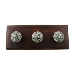 Indianshelf Brown & Green Floral Printed Melon Rectangle Shape Wooden Wall Hook-image-84