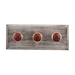 Indianshelf Brown & Red Wooden Round Shaped Wall Hooks Holder-image-50