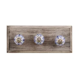Indianshelf Brown & Blue  Geoffrey Printed Wooden Wall Hook Key Holder-image-81