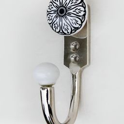 Indianshelf Black & White Floral Printed Metal & Ceramic Wall Hook-24