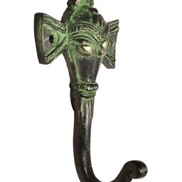 Indianshelf Green Brass Tribal Elephant Face Wall Hook-41