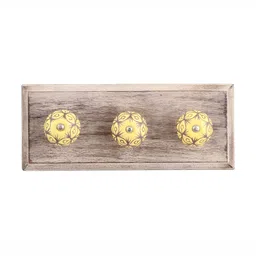 Indianshelf Yellow & Beige Wooden Wall 3 Hooks Key Holder-image-23