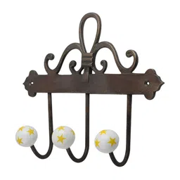 Indianshelf Brown & Yellow Printed Ceramic Wall Hooks Key Holder-image-87
