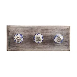 Indianshelf Brown & White Geranium Wooden Wall Hook Key Holder-13