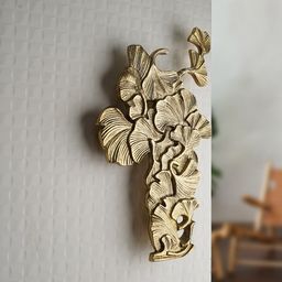 Folkstorys Gold-Toned Textured Leaf Wardrobe Door Handle-27