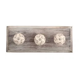 Indianshelf Cream & Beige Wooden Floral Etched Wall Hooks Holder-6