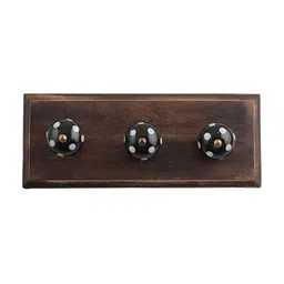 Indianshelf Brown & Black Dot Printed Melon Rectangle Shape Wooden Wall Hook-image-53