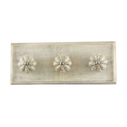 Indianshelf Beige & Cream Wooden Crackle Melon Rectangle Shape Wall Hook-1