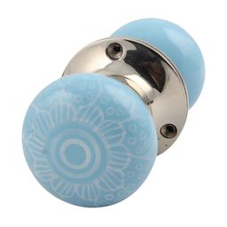 Indianshelf Turquoise Blue & White Flower Printed Mortice Door Handle-3