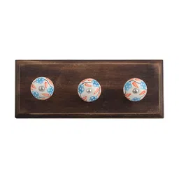Indianshelf White & Orange-Coloured Leaf Flower Design Wooden Wall Hook-9